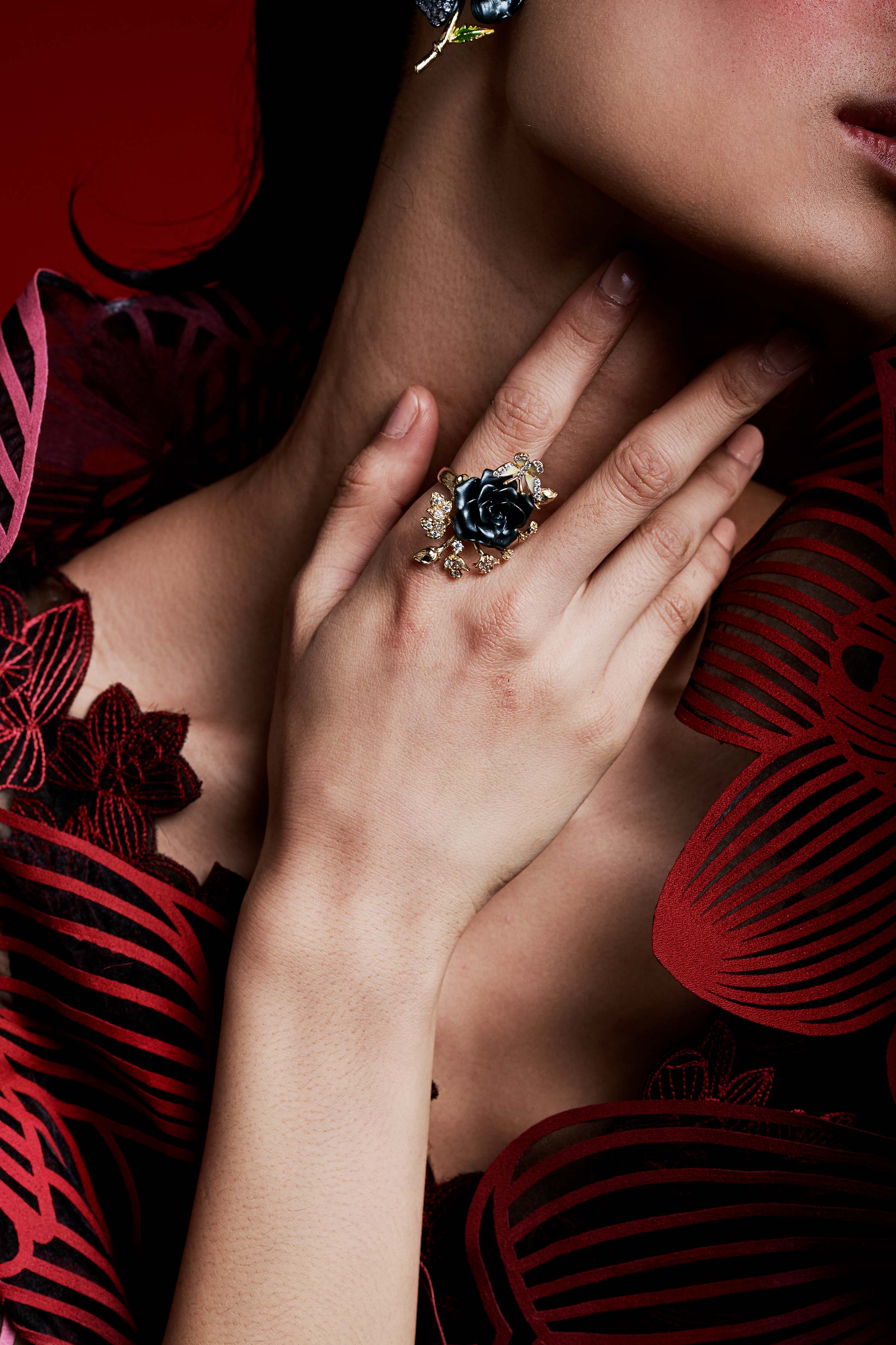 Whimsical Winged Rose Cocktail Ring