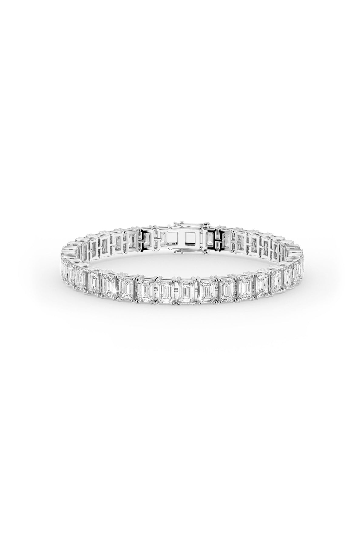 Emerald Cut Soliaire Tennis Bracelet in Rhodium Plating