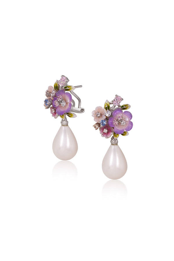 Violet Whisper Pearl Drop Earrings 
