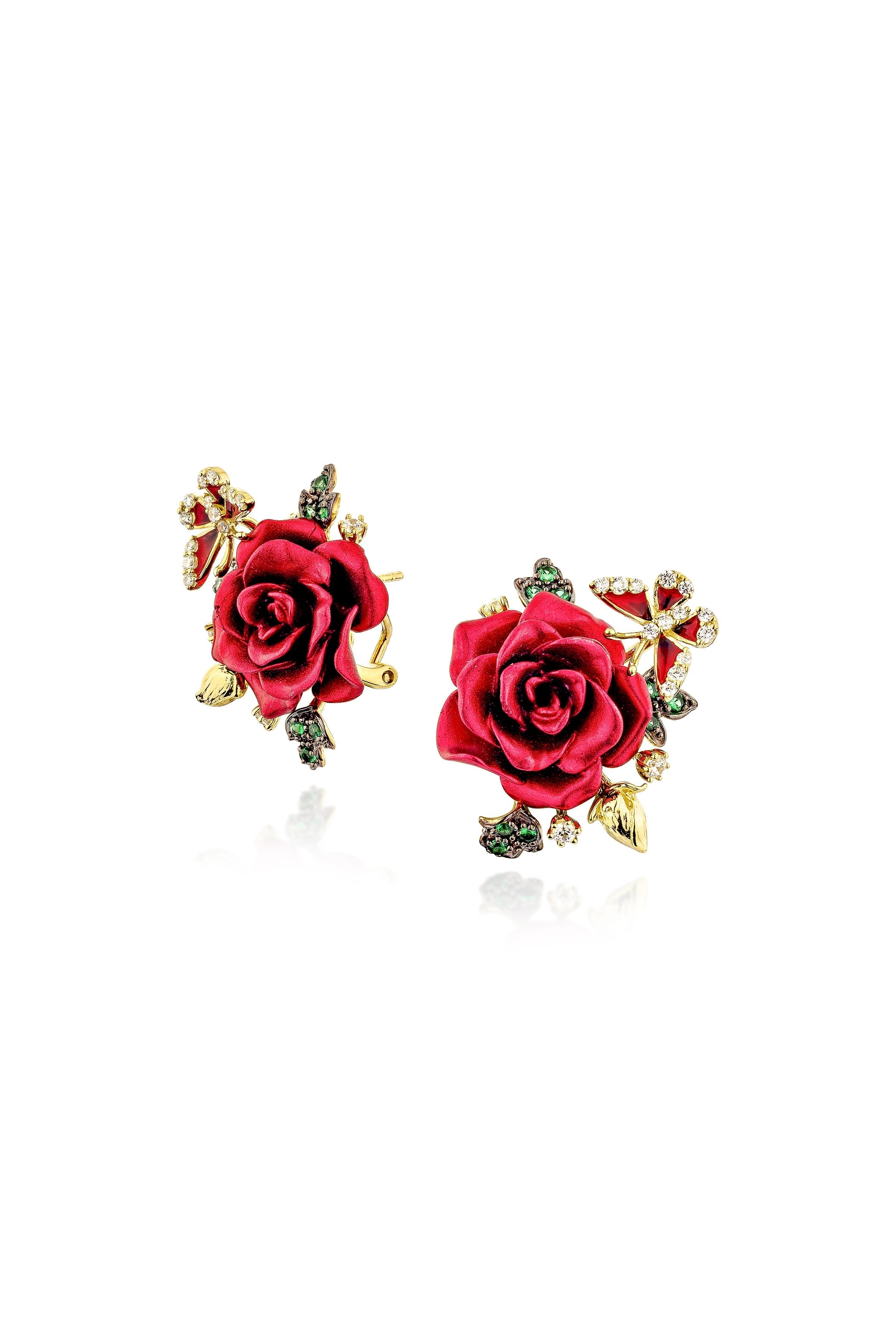 Whimsical Winged Rose Stud Earrings