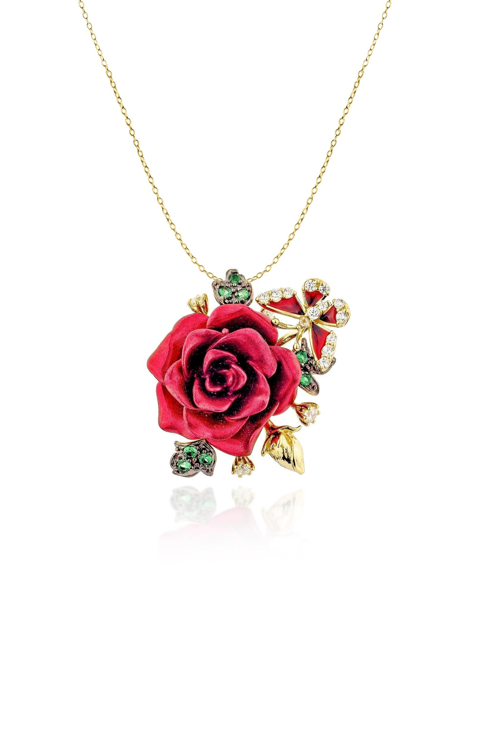 Whimsical Winged Rose Pendant With Chain