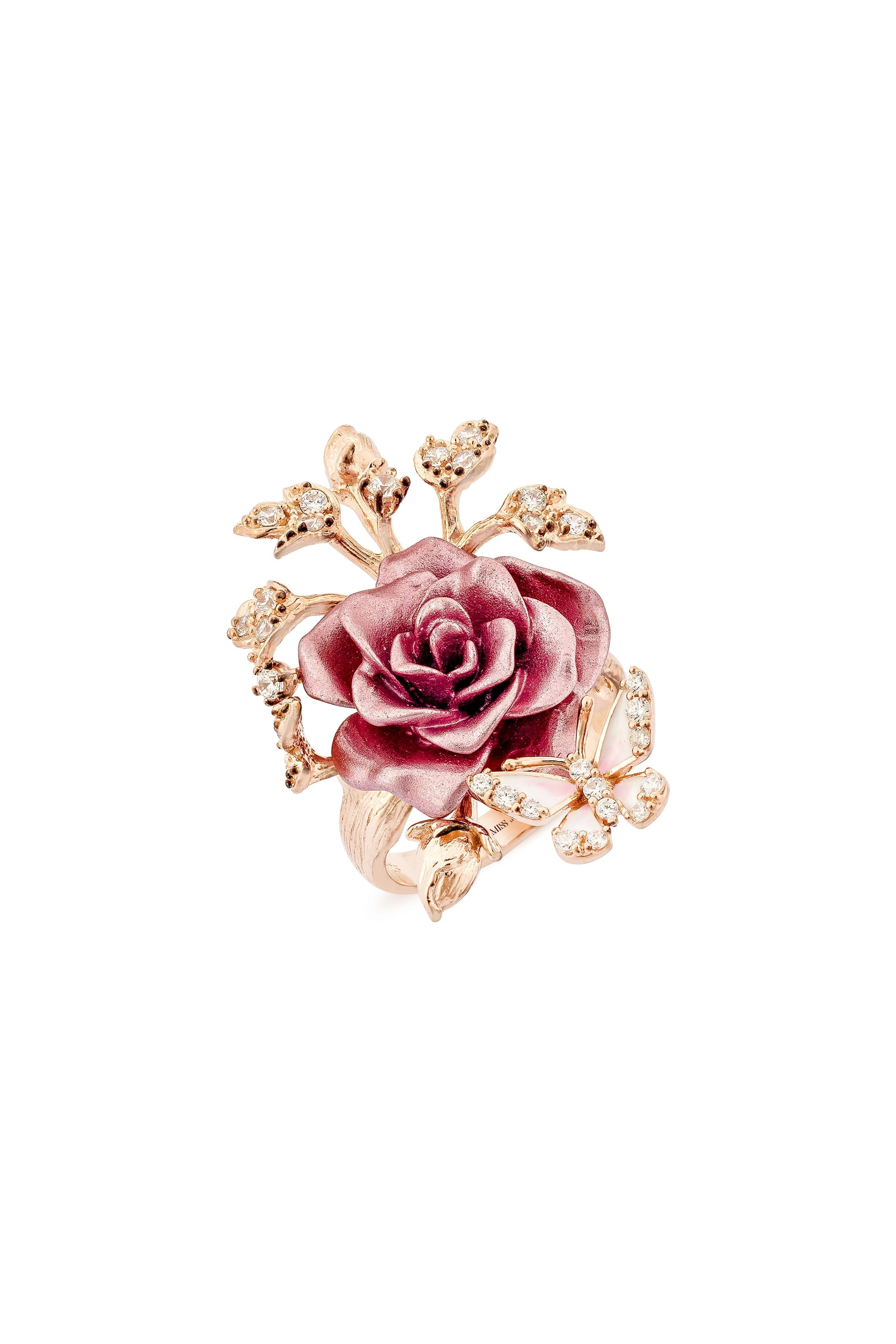 Whimsical Winged Rose Cocktail Ring