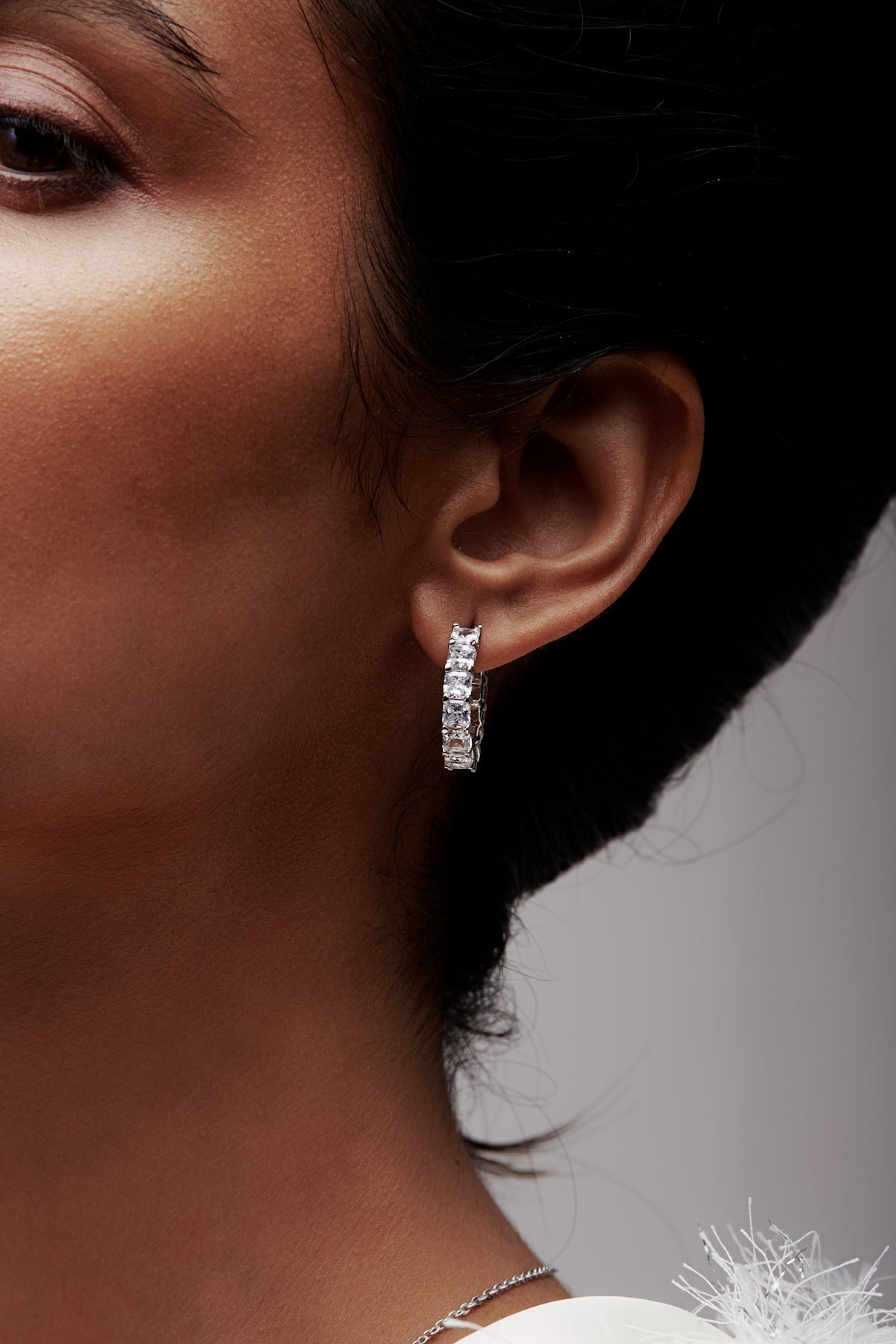 Square Shaped Solitaire Hoop Earrings