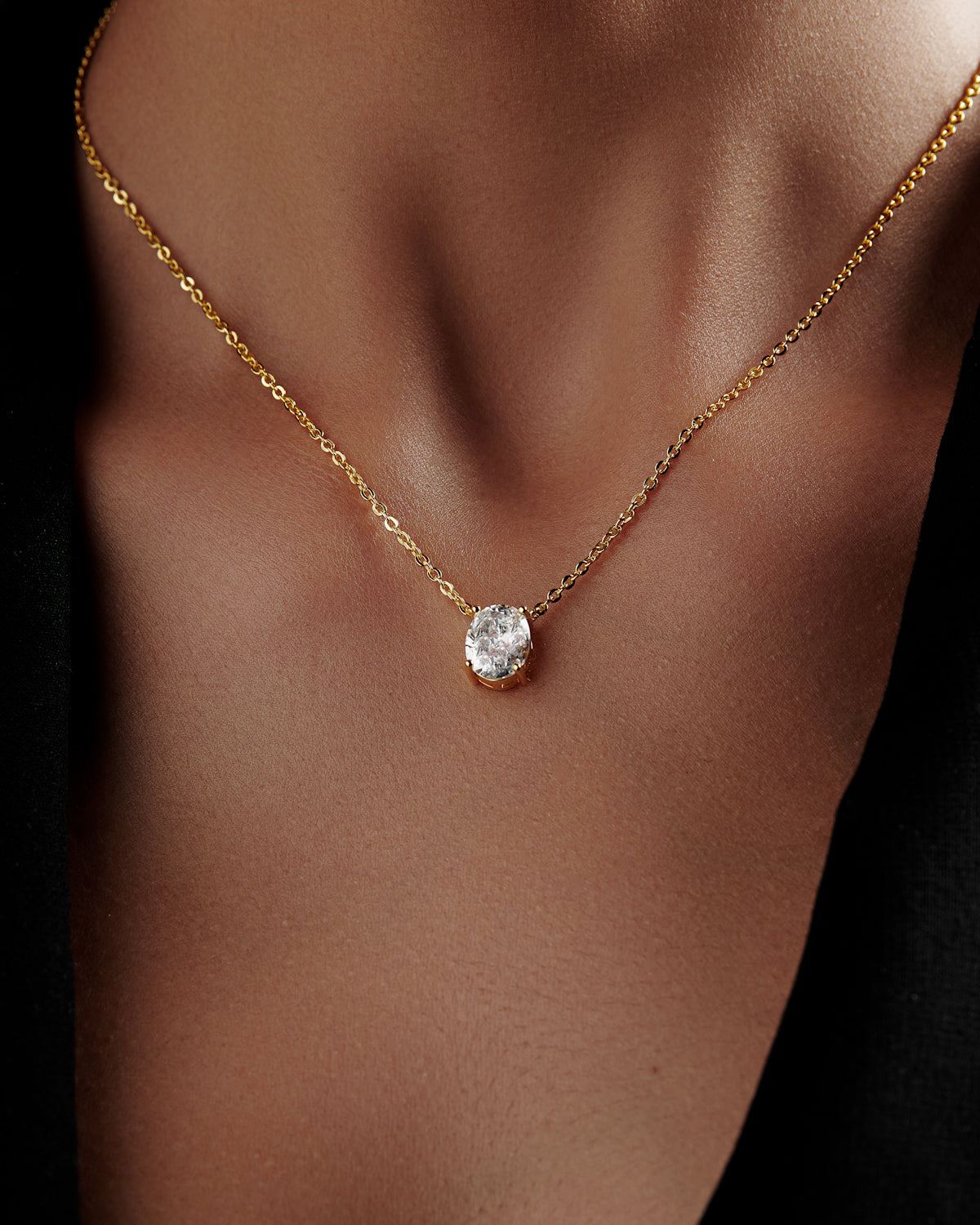 Oval Shaped Solitaire Pendant With chain