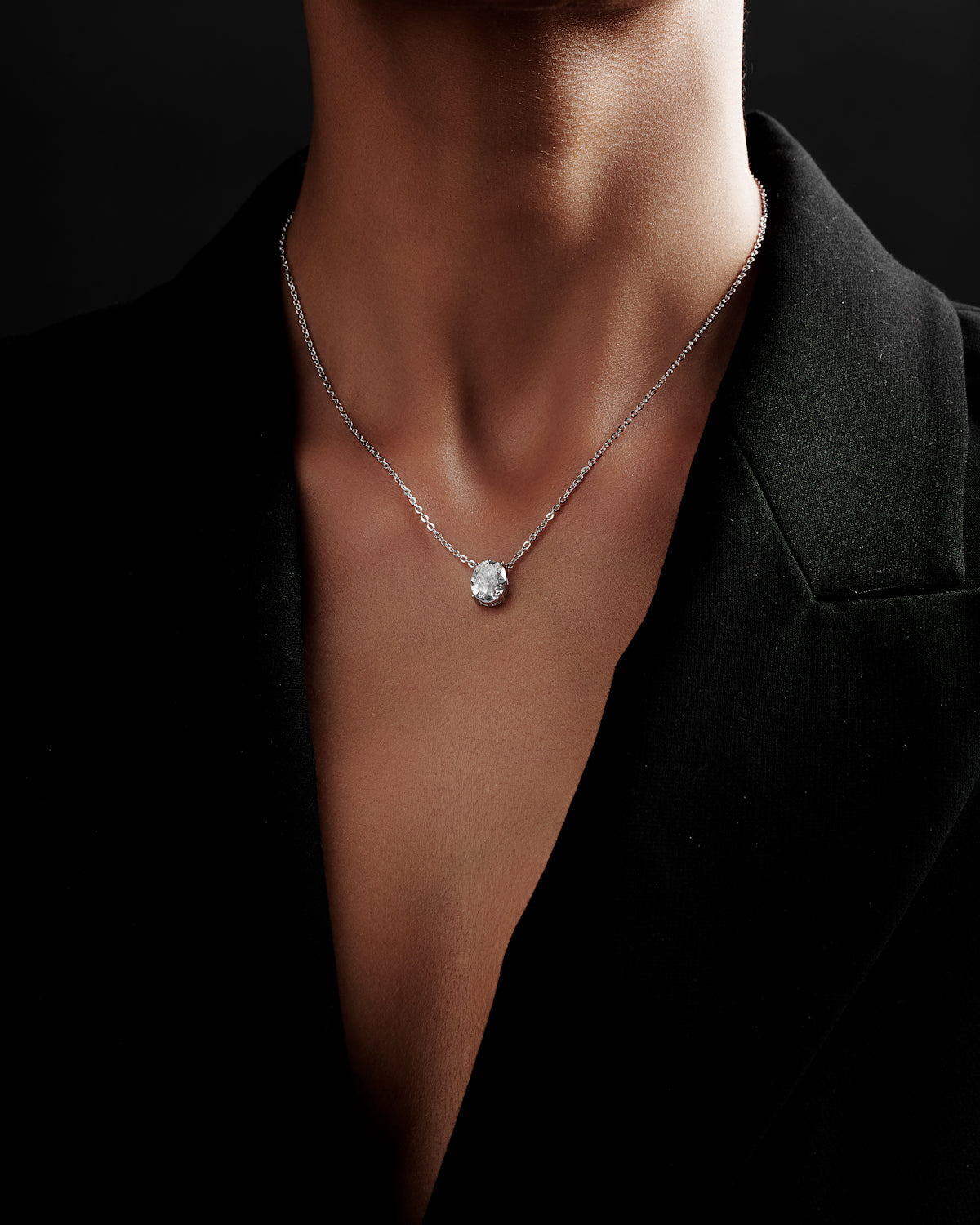 Oval Shaped Solitaire Pendant With chain