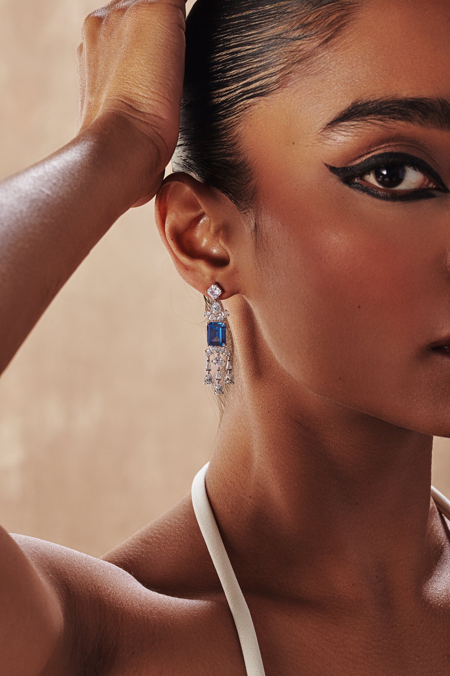 Blue Dangling Cascade Earrings