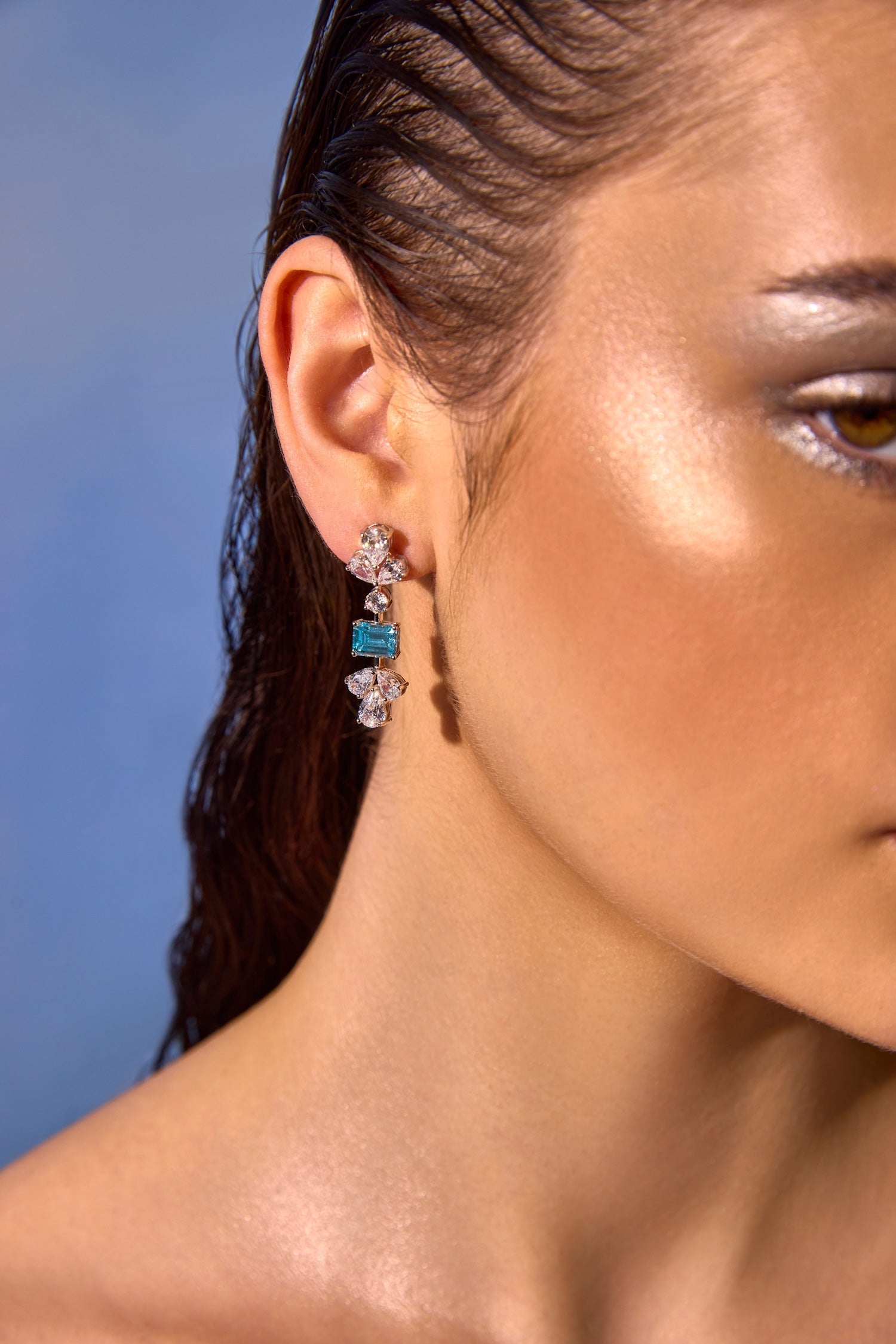 Aqua Bloom Dangler Earrings