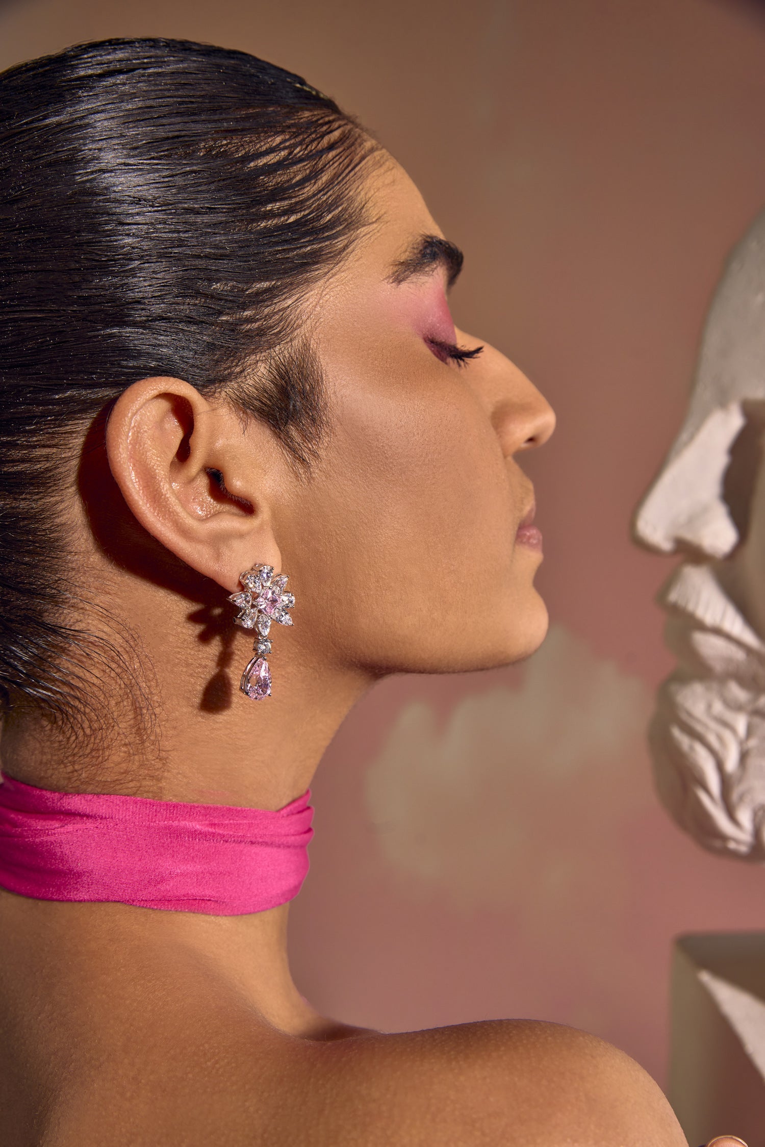 Pink Petal Blossom Teardrop Earrings