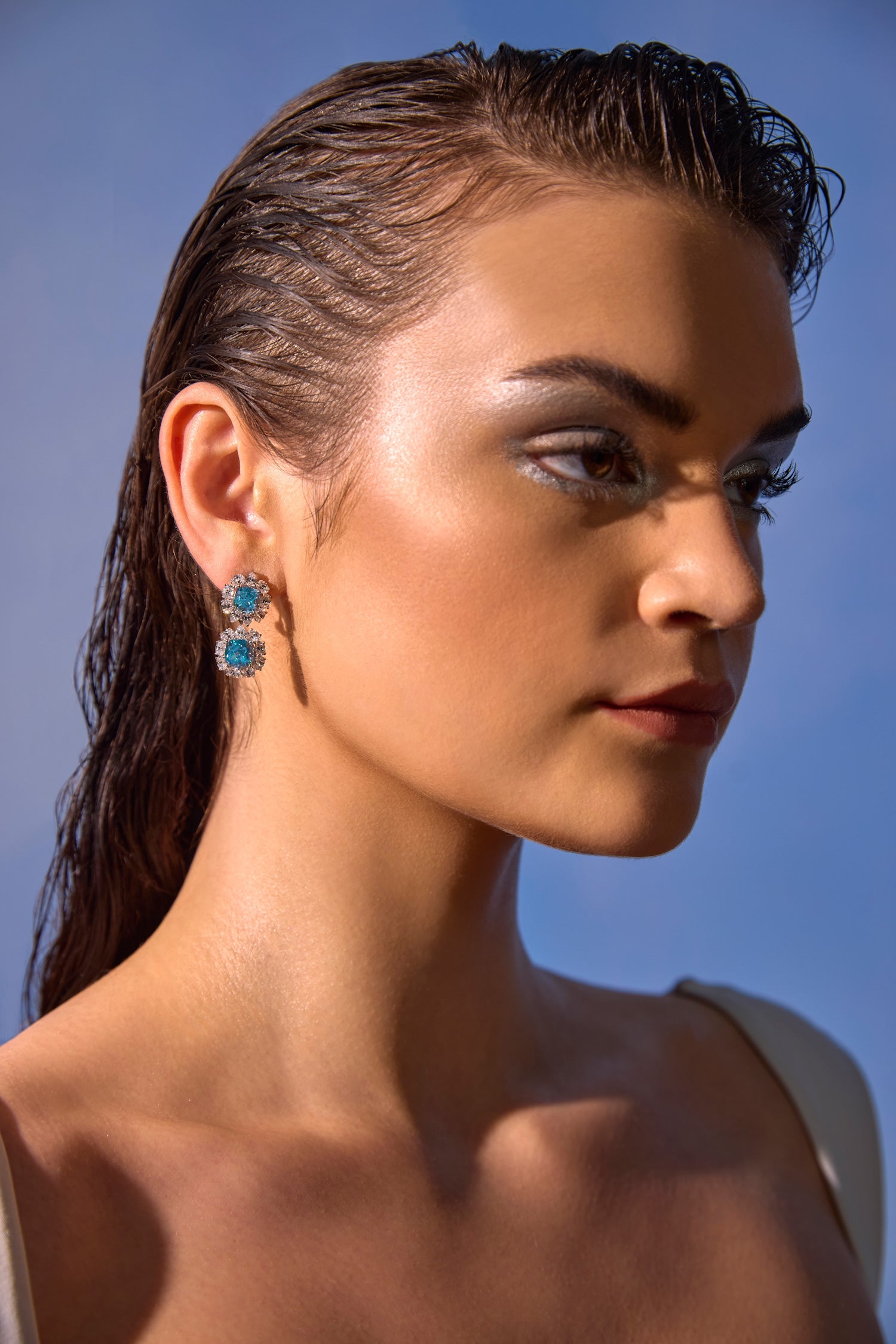 Double Aqua Cascade Earrings