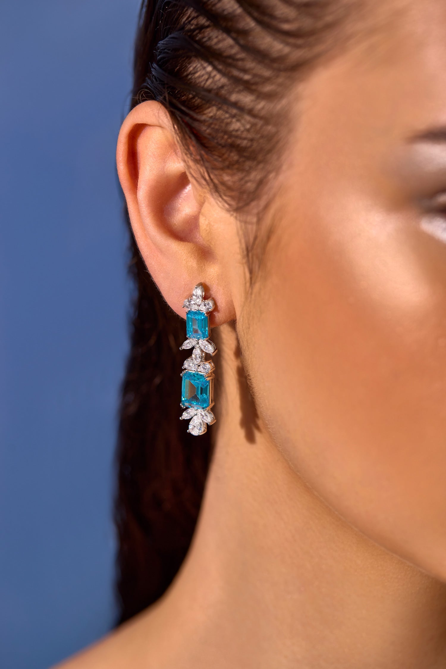 Aqua Floral Dangler Earrings